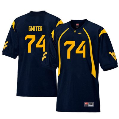 Men's West Virginia Mountaineers NCAA #74 James Gmiter Navy Authentic Nike Throwback Stitched College Football Jersey WH15U68XT